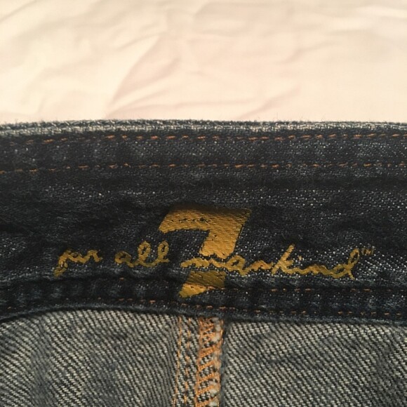 7 For All Mankind skirt 27 dark denim pleated faded knee length Cowgirl Modesty - Picture 3 of 6